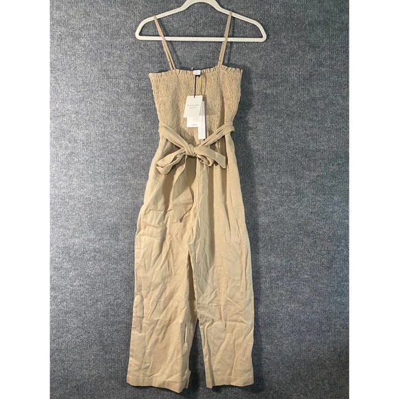 House of Harlow 1960 Linen Jumpsuit Small Tan Belted Straight Leg NWT - Picture 1 of 11